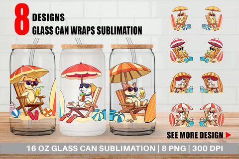 Glass Can Summer Dog Sublimation artnoy 