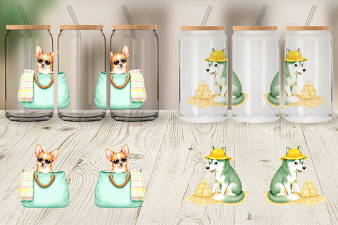 Glass Can Summer Dog Watercolor Sublimation artnoy 