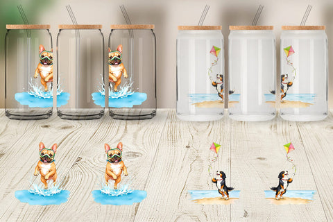 Glass Can Summer Dog Watercolor Sublimation artnoy 