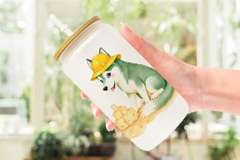 Glass Can Summer Dog Watercolor Sublimation artnoy 