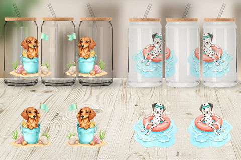 Glass Can Summer Dog Watercolor Sublimation artnoy 