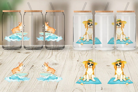 Glass Can Summer Dog Watercolor Sublimation artnoy 