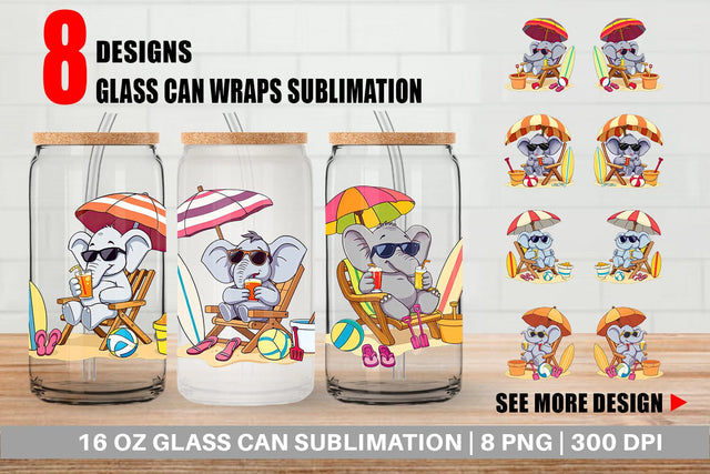 Glass Can Summer Elephant Sublimation artnoy 