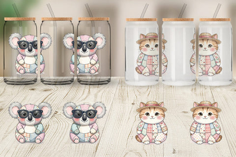 Glass Can Summer Fun Patchwork Animal Sublimation artnoy 