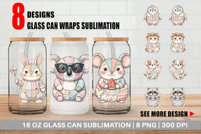 Glass Can Summer Fun Patchwork Animal Sublimation artnoy 
