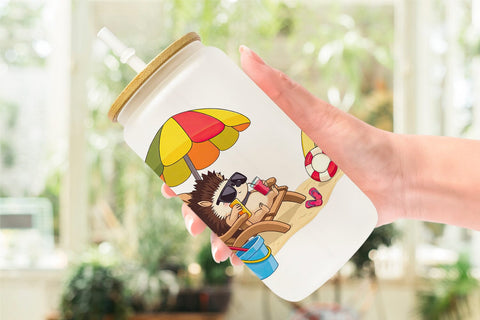 Glass Can Summer Hedgehog Sublimation artnoy 