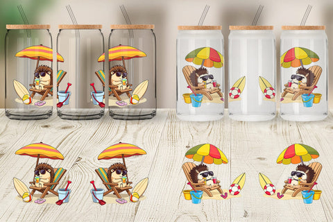 Glass Can Summer Hedgehog Sublimation artnoy 