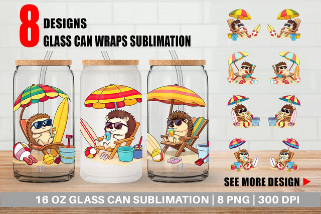 Glass Can Summer Hedgehog Sublimation artnoy 