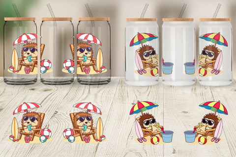 Glass Can Summer Hedgehog Sublimation artnoy 