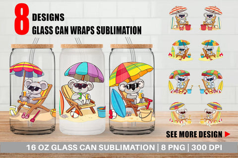 Glass Can Summer Koala Sublimation artnoy 