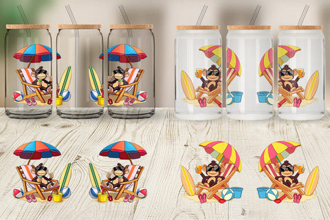 Glass Can Summer Monkey Sublimation artnoy 