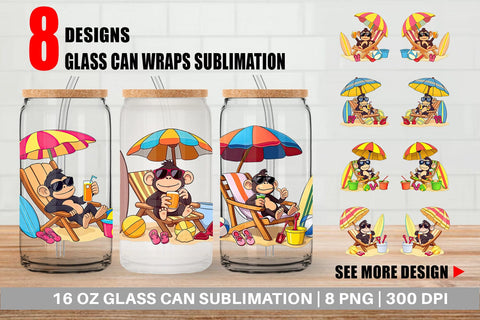Glass Can Summer Monkey Sublimation artnoy 