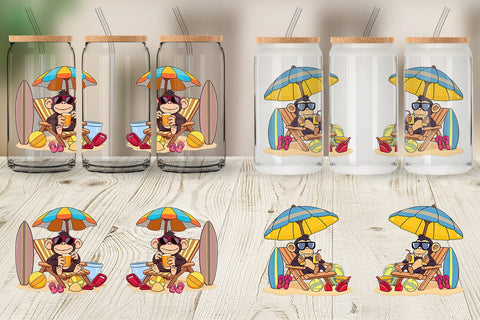 Glass Can Summer Monkey Sublimation artnoy 