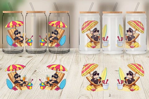 Glass Can Summer Monkey Sublimation artnoy 
