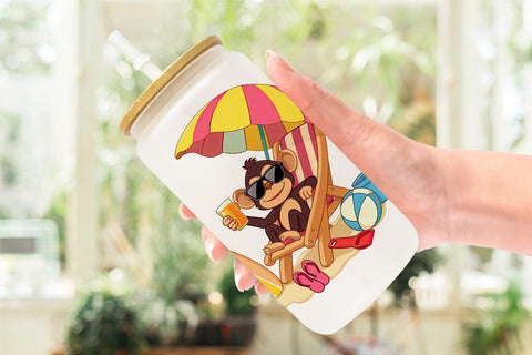 Glass Can Summer Monkey Sublimation artnoy 