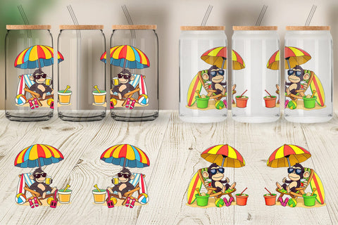 Glass Can Summer Monkey Sublimation artnoy 