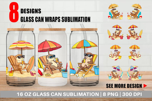 Glass Can Summer Otter Sublimation artnoy 