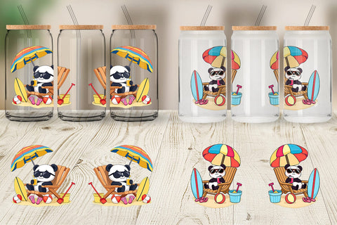 Glass Can Summer Panda Sublimation artnoy 