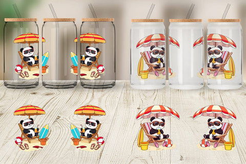 Glass Can Summer Panda Sublimation artnoy 