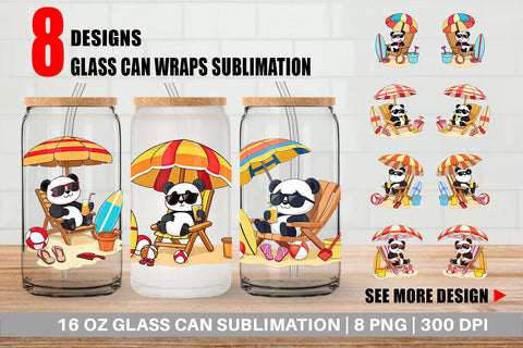Glass Can Summer Panda Sublimation artnoy 