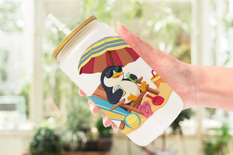 Glass Can Summer Penguin Sublimation artnoy 
