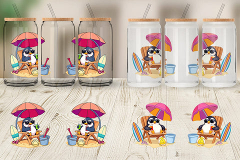 Glass Can Summer Penguin Sublimation artnoy 
