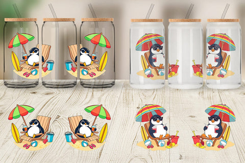 Glass Can Summer Penguin Sublimation artnoy 