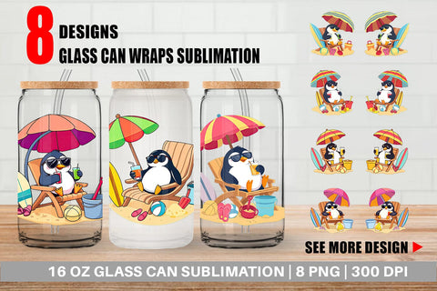 Glass Can Summer Penguin Sublimation artnoy 