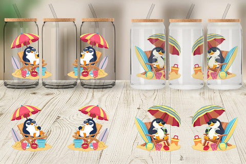 Glass Can Summer Penguin Sublimation artnoy 
