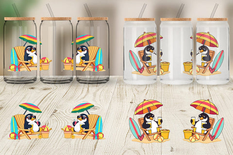 Glass Can Summer Penguin Sublimation artnoy 