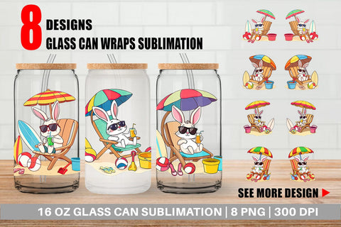 Glass Can Summer Rabbit Sublimation artnoy 