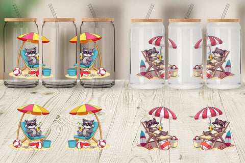 Glass Can Summer Raccoon Sublimation artnoy 