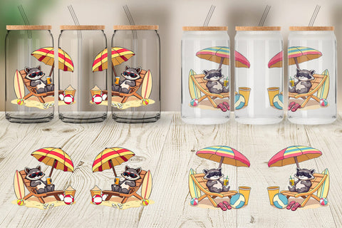 Glass Can Summer Raccoon Sublimation artnoy 