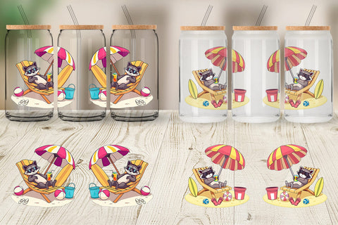 Glass Can Summer Raccoon Sublimation artnoy 