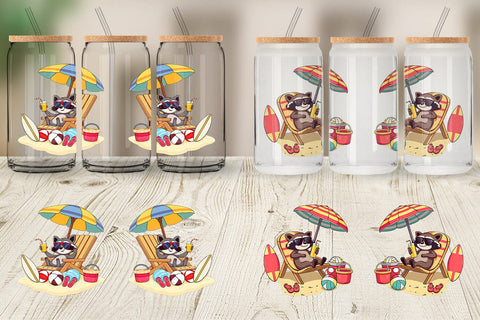Glass Can Summer Raccoon Sublimation artnoy 