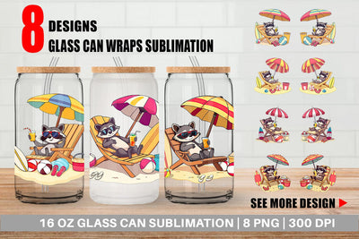 Glass Can Summer Raccoon Sublimation artnoy 