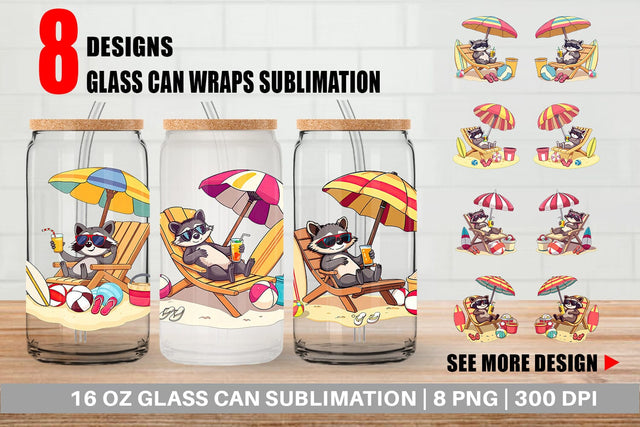 Glass Can Summer Raccoon Sublimation artnoy 