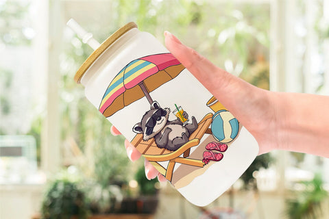 Glass Can Summer Raccoon Sublimation artnoy 