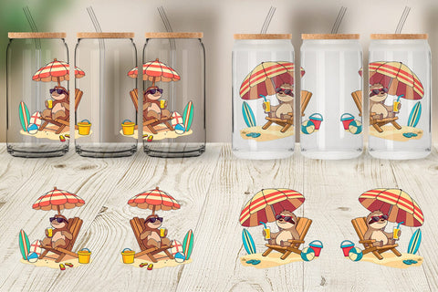 Glass Can Summer Sloth Sublimation artnoy 