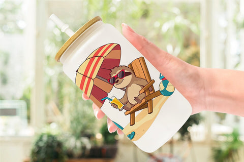 Glass Can Summer Sloth Sublimation artnoy 