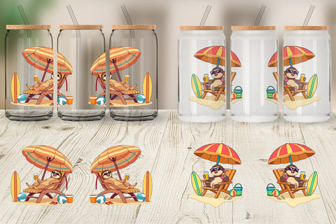 Glass Can Summer Sloth Sublimation artnoy 