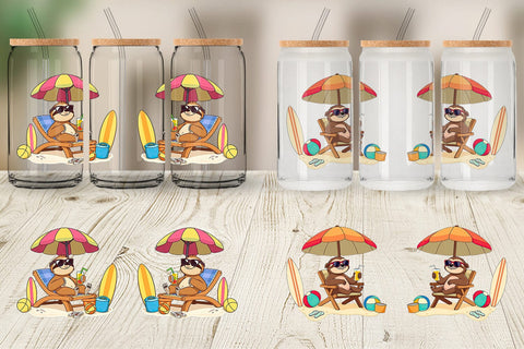 Glass Can Summer Sloth Sublimation artnoy 