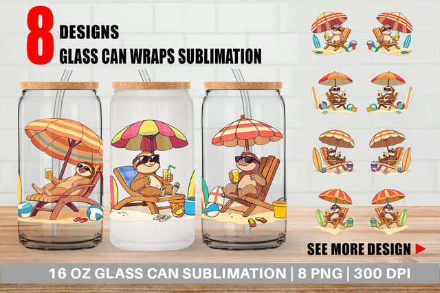 Glass Can Summer Sloth Sublimation artnoy 