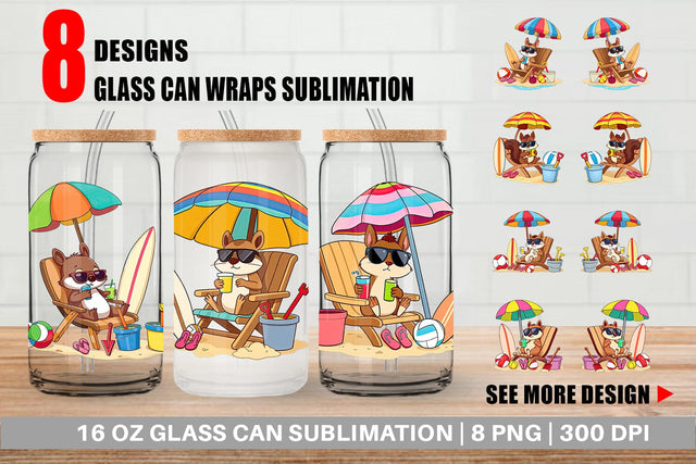 Glass Can Summer Squirrel Sublimation artnoy 