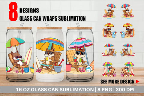 Glass Can Summer Squirrel Sublimation artnoy 