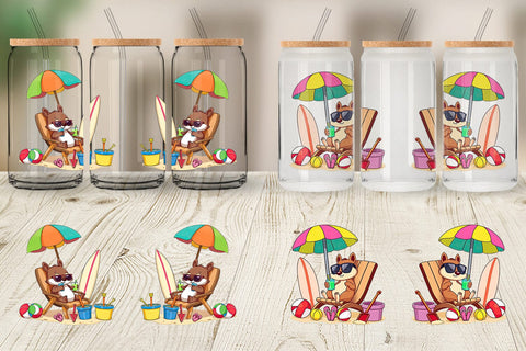 Glass Can Summer Squirrel Sublimation artnoy 