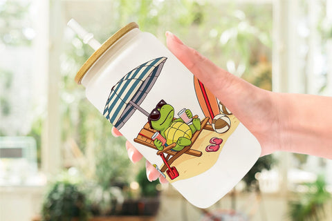 Glass Can Summer Turtle Sublimation artnoy 