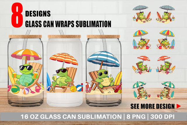 Glass Can Summer Turtle Sublimation artnoy 