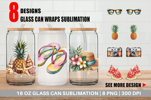 Glass Can Summer Vacation Sublimation artnoy 
