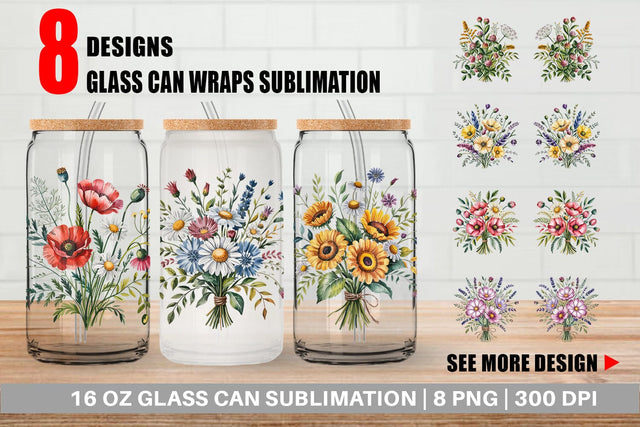 Glass Can Summer Wildflower Sublimation artnoy 